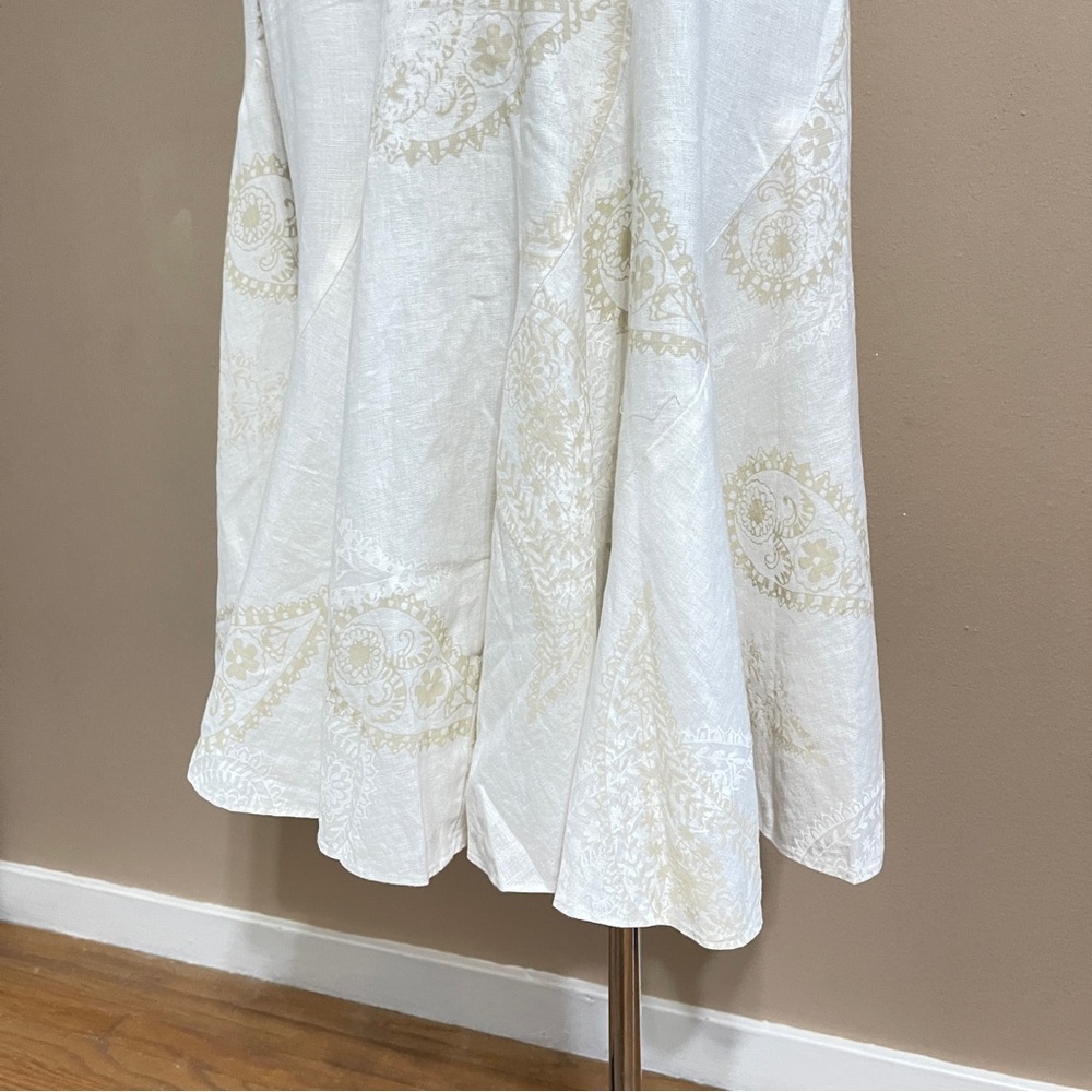 Liz Claiborne Ivory Linen Trumpet Dress | 12 | Lined & Chic Paisley Print - Picture 6 of 15
